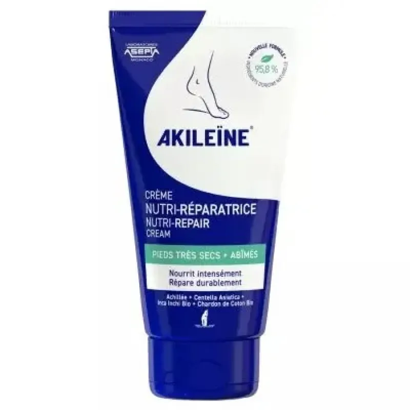 Spedito Oggi Akileïne Crema Nutri-Riparatrice, Akileïne, Crema Nutri-Riparatrice per Piedi, 50ml, idratazione profonda, secchezza, pelle matura, calli, crepe piedi