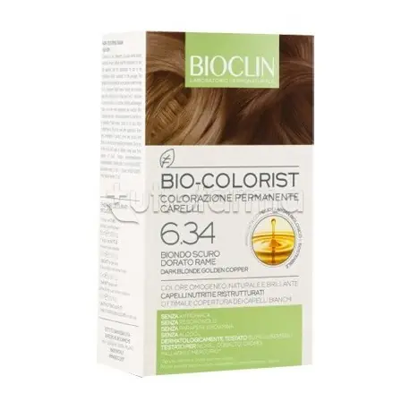 Migliore Qualità Bioclin Bio Colorist Tinta 6,34 Biondo Scuro Dorato Rame per Colorazione Permanente Kit