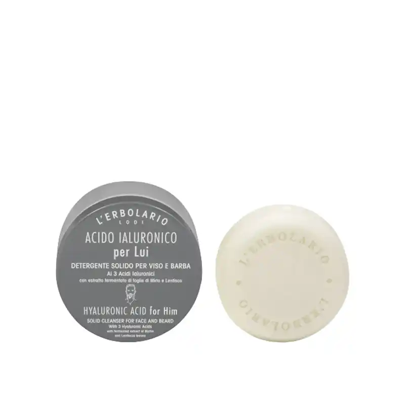 Artigianale L'Erbolario Acido Ialuronico Per Lui Detergente Solido Uomo per Detersione Idratante Viso e Barba 60 gr
