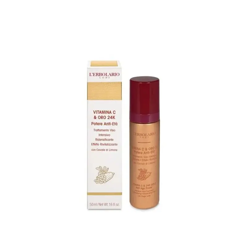 Autentico L'Erbolario Trattamento Viso Vitamina C e Oro 24K per Pelle Tonica e Luminosa 50 ml