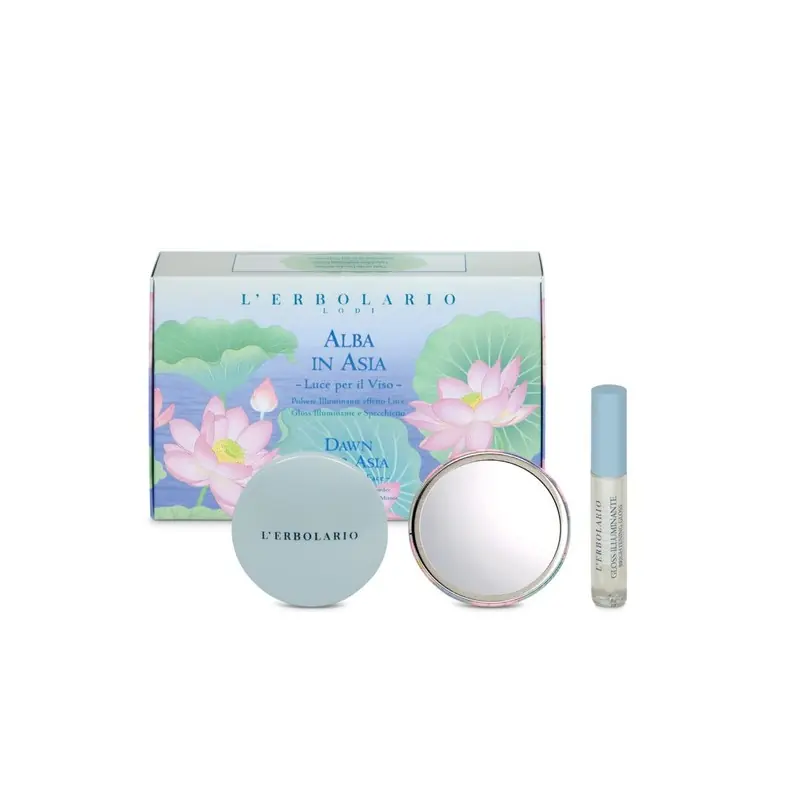 Professionale L'Erbolario Alba In Asia Kit Luce Per Il Viso per Make Up Luminoso Polvere 8,5g + Gloss 7ml + Specchietto