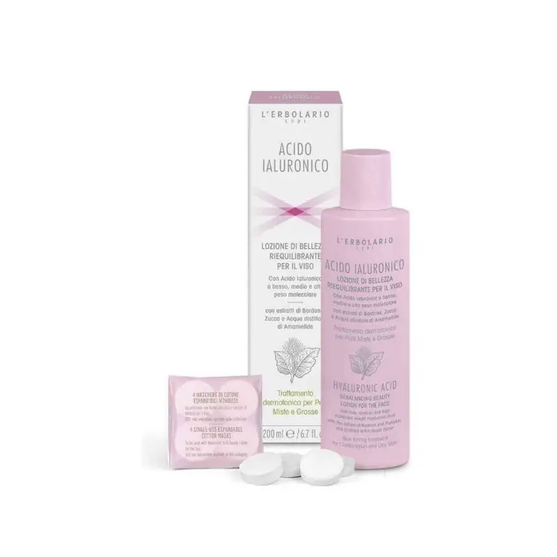 L'Erbolario Acido Ialuronico Lozione Riequilibrante Viso per Pelli Miste e Grasse 200ml + 4 Maschere Monouso Acquista Ora