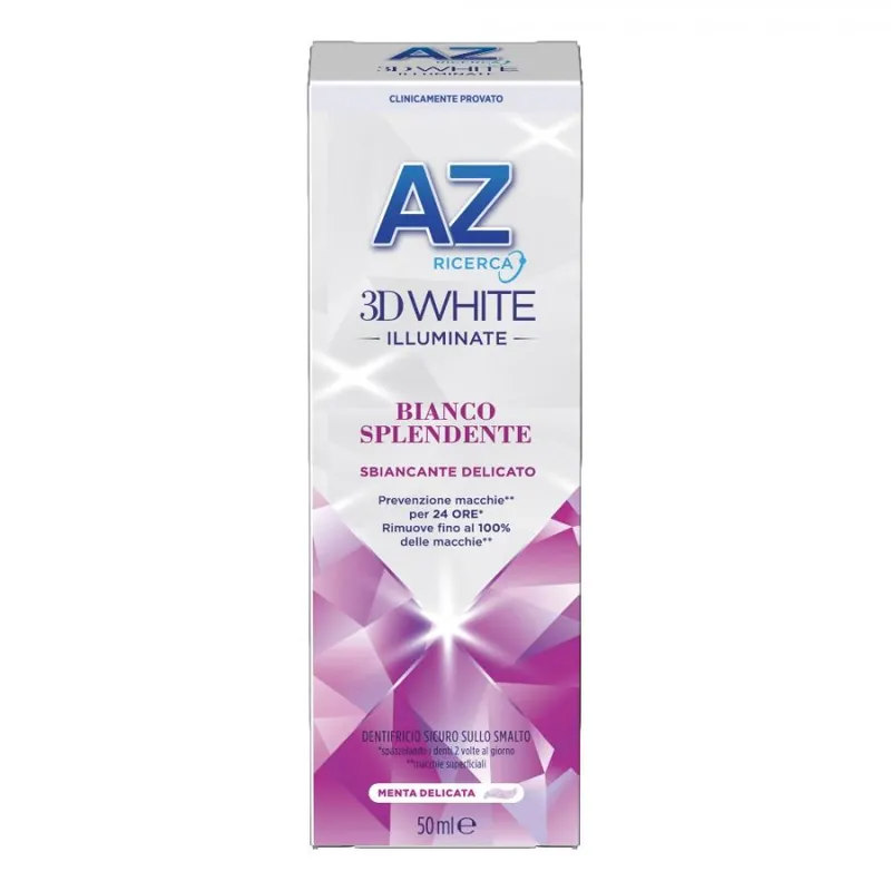 AZ Dentifricio 3DWhite Illuminate Bianco Splendente 50ml: Dentifricio Sbiancante con Protezione 24 Ore Autentico