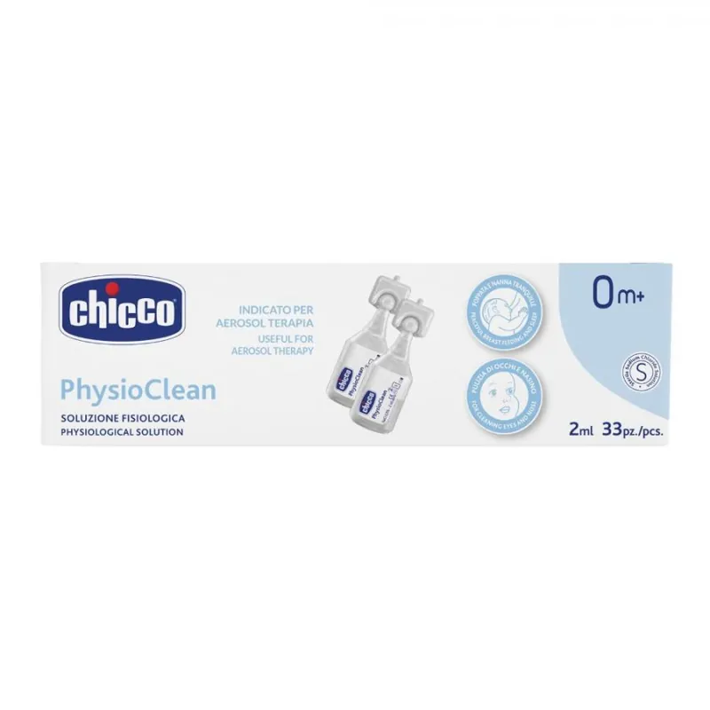 Chicco Physioclean Soluzione Fisiologica Detersione Nasale 33 Pezzi 0 Mesi+ - Soluzione Fisiologica Detergente e Idratante per Neonati Nuova Collezione