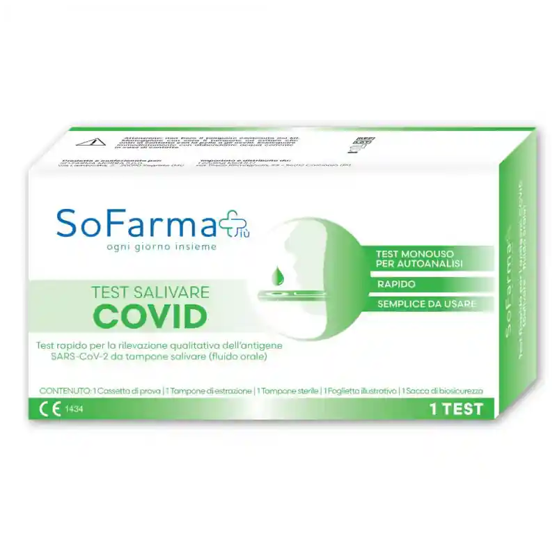 Premium Sofarmapiu' Test antigenico rapido Covid-19 salivare per Autodiagnosi Covid-19 Kit Monouso