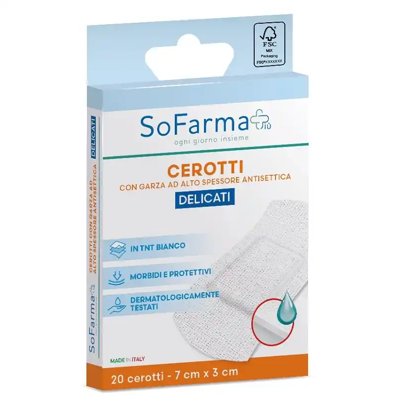 Spedito Oggi Cerotti Delicati Sofarmapiù per Ferite 7x3 Cm 20 Pezzi