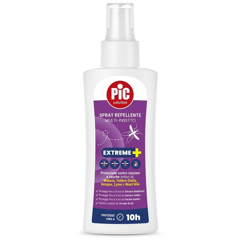 Pic Solution Spray Repellente Multi-insetto Extreme+ per Protezione Zanzare e Zecche 100 ml Garanzia Inclusa