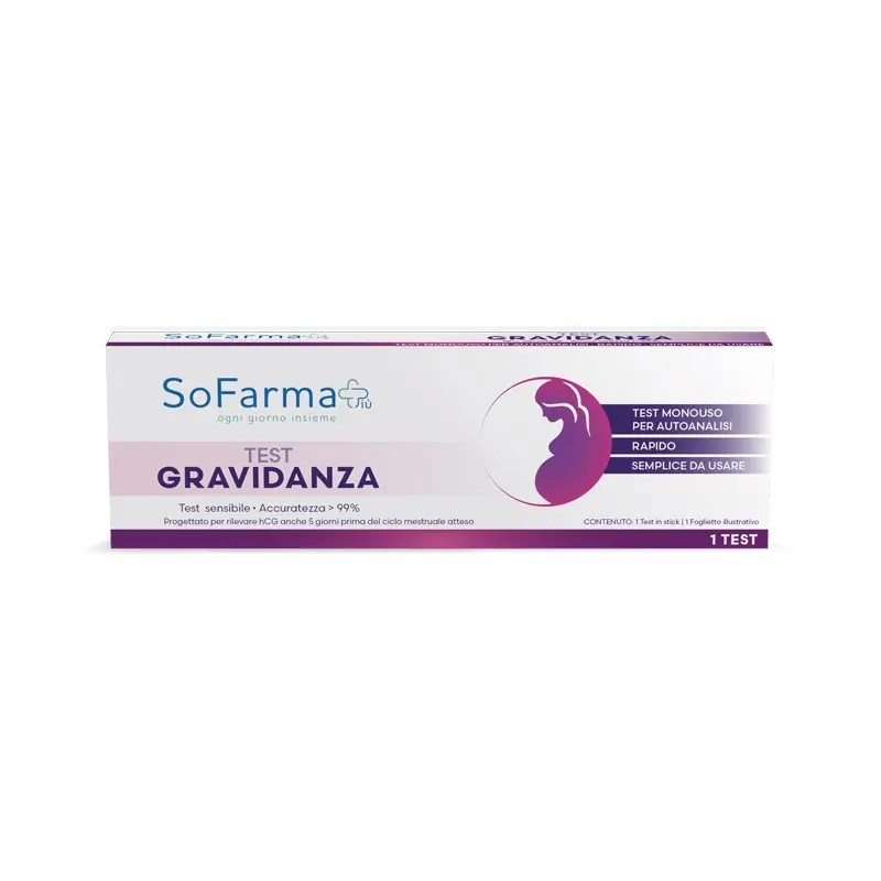 Test Autodiagnostico Gravidanza Sofarmapiù per Rilevazione hCG 1 Test in Stick Garanzia Inclusa