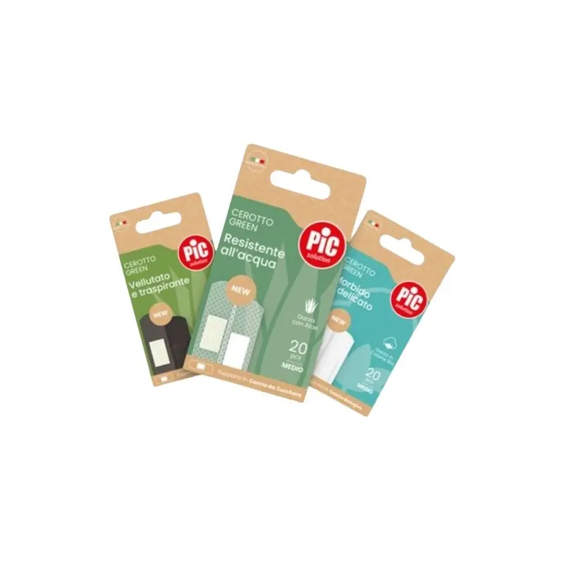 Alta Qualità Cerotto Green Cotone Bio Mix 5 Pezzi Cerotti Naturali per Ferite e Pelli Sensibili 5 Cerotti